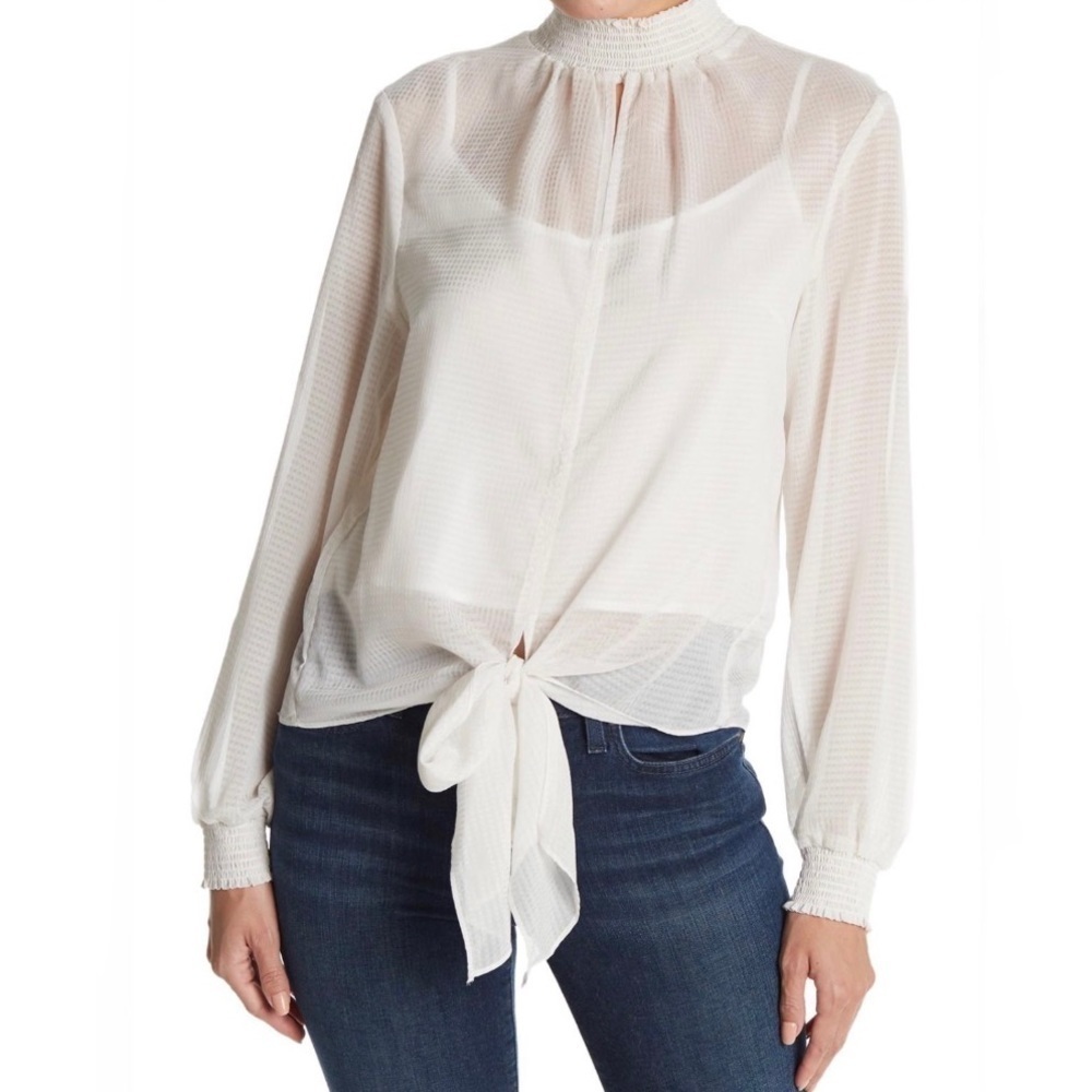 1.STATE IVORY SMOCK NECK TIE WAIST BLOUSE